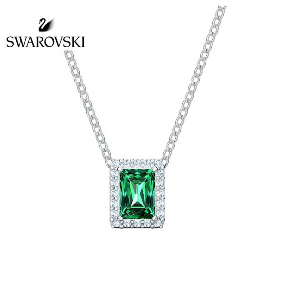 Swarovski Angelic Rectangular Necklace Green Rhodium Plated - Picture 1 of 16